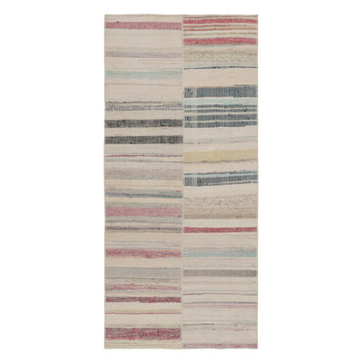 Tapis gris en laine noué à la main de conception unique 3 pi 8 po x 7 pi 8 po