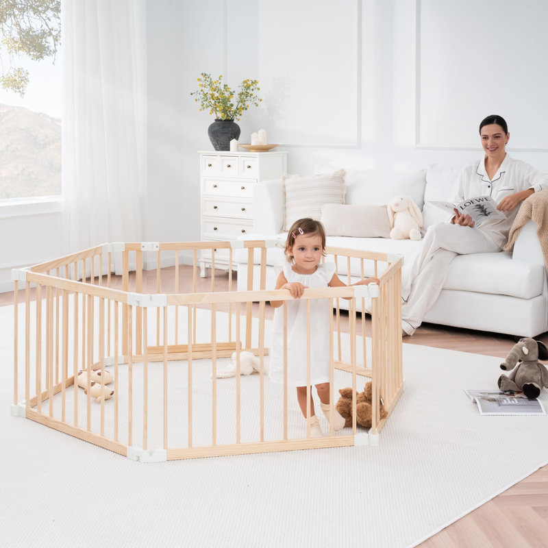 Parc pour bébé pliable en bois de pin massif, H 24 po x l 67 po x P 33 po