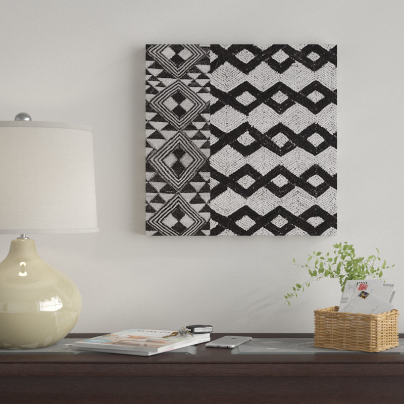 «Kuba Tissu Mat I, B&W», impression sur toile, H 18 po x l 18 po x P 1,5 po, Toile tendue, Pas de tapis