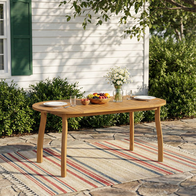 70" Mid-Century Modern Acacia Wood Oval Outdoor Dining Table with Weather-Resistant Finish