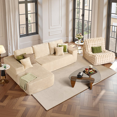 Cozza Sectional Sleeper Sofa, Convertible Couch With Bean Bag Chair For Living Room by Ivy Bronx
