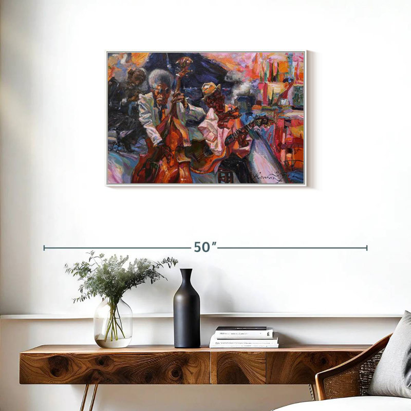 Jazz club jaune, 31 po x 21 po, Cadre flottant blanc