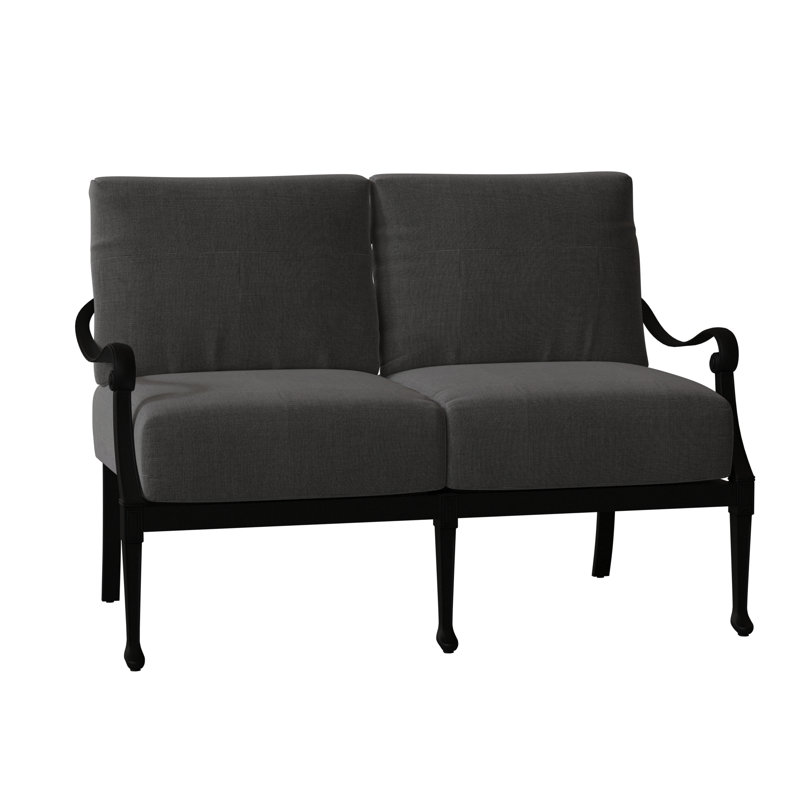 Wiltshire 49.3'' Wide Aluminum Loveseat with Cushions, Textured Black, Chartres Malt Sunbrella®