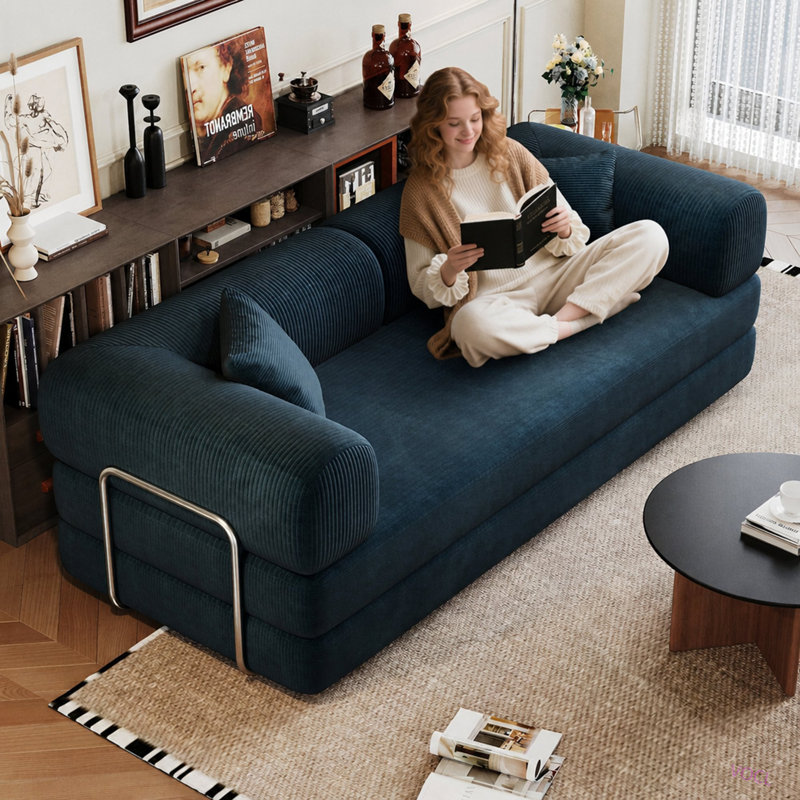 Canapé-lit convertible de 200 cm (78,8 po) avec coussins de soutien lombaire et accoudoirs, canapé-lit futon confortable, canapé d'angle modulaire sans dossier, tissu en velours côtelé, pour salon et chambre.
