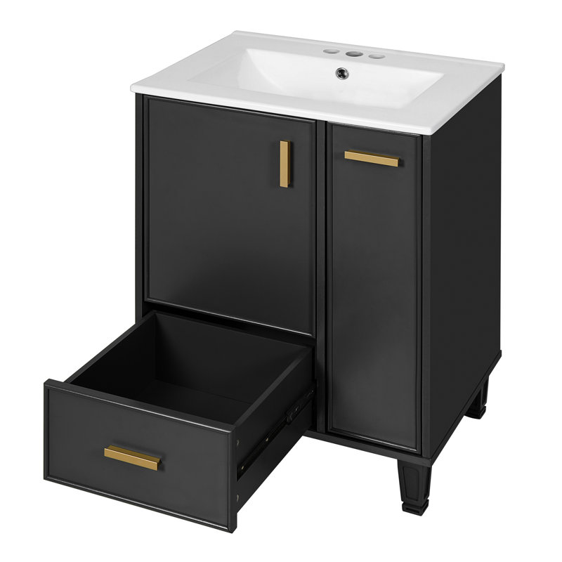Meuble-lavabo simple 24 po avec comptoir en céramique 24 po, Noir