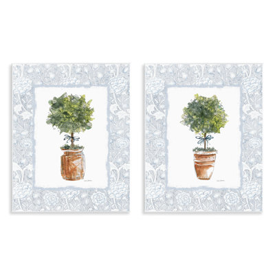 Ensemble de 2 plaques murales en pot de topiaires, par Carol Robinson