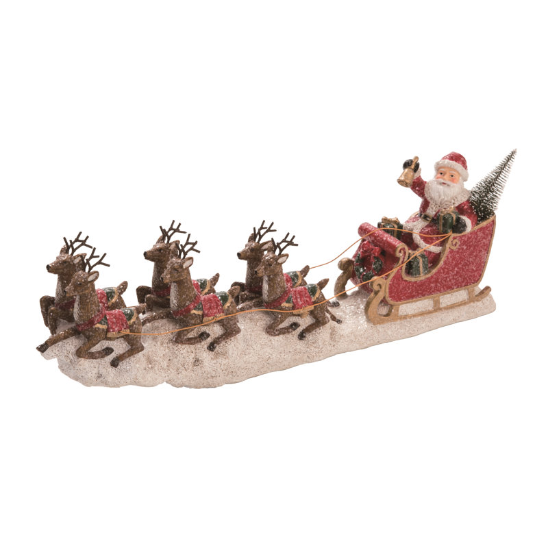 Transpac Resin 14.5 in. Multicolor Christmas Reindeer Santa Sleigh