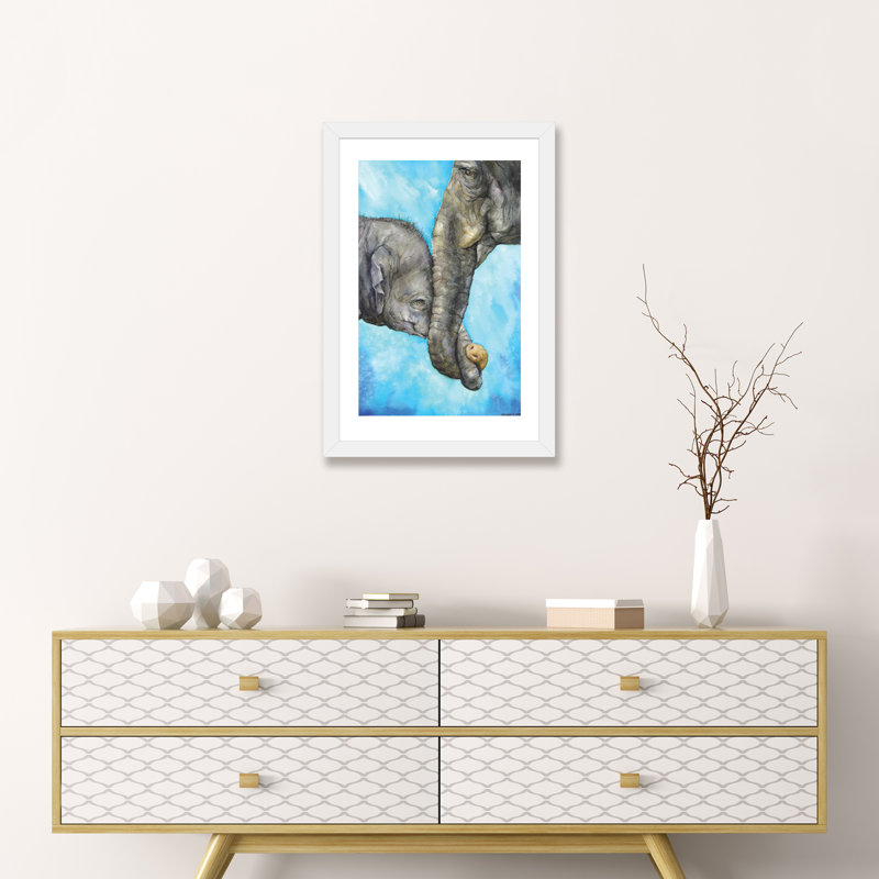 Éléphants - Pure Family, art sur toile, H 32 po x l 24 po x P 1 po, Papier encadré blanc