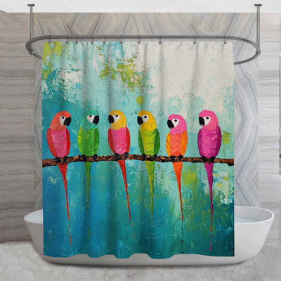 Rideau de douche Perroquets - Décoration de salle de bain oiseaux éclectique