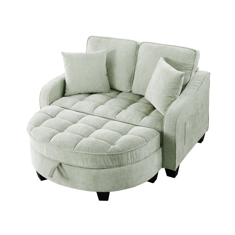 Accent Chair With Storage Semicircular Ottoman, Cyan