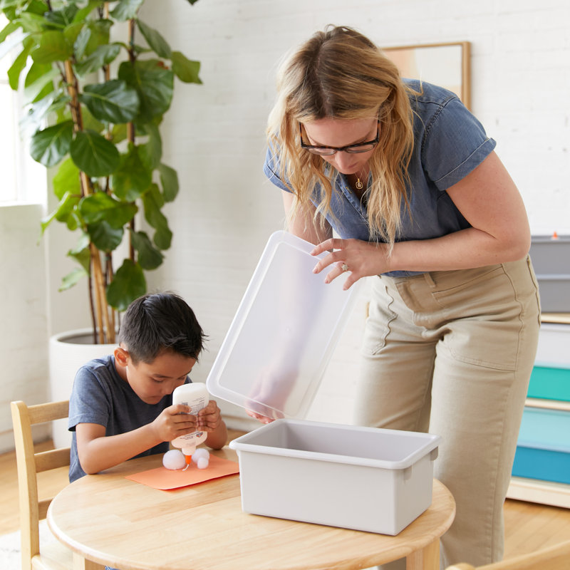 ECR4Kids Cubby Storage Plastic Bin with Lids, Multipurpose Organization, 10-Piece, Green/Blue/Gray
