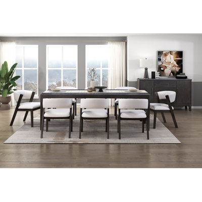 Black Finish Luxury Dining Set 9pc Large Extendable Table and 8 Side Chairs Upholstered Curved Back High-Quality Furniture