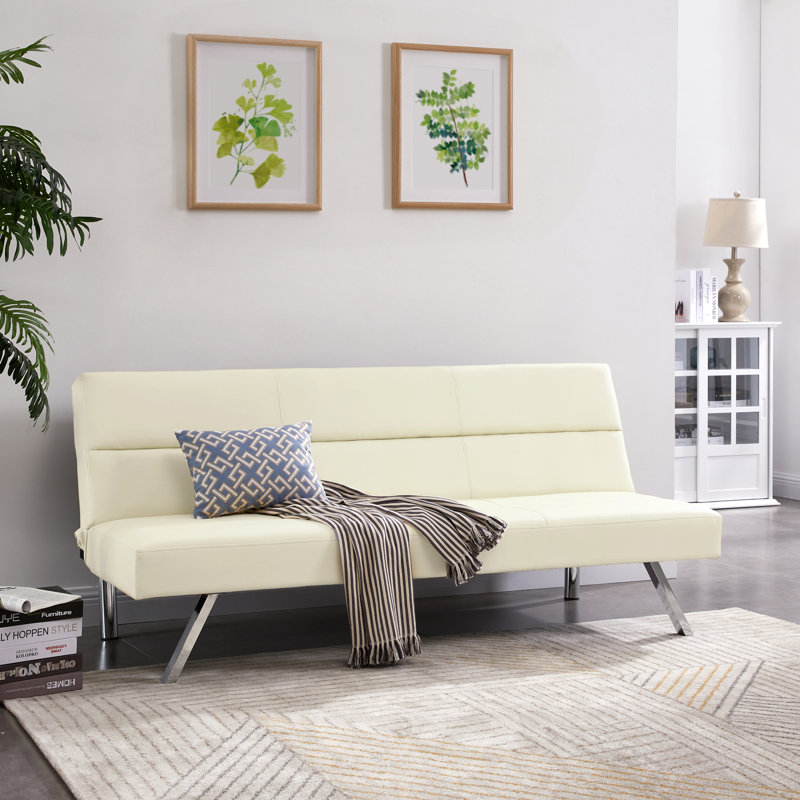 Bernardine Twin 31.8" Wide Sofa Bed Faux Leather Futon Modern Convertible Folding Sofa Bed Couch, Cream Faux Leather