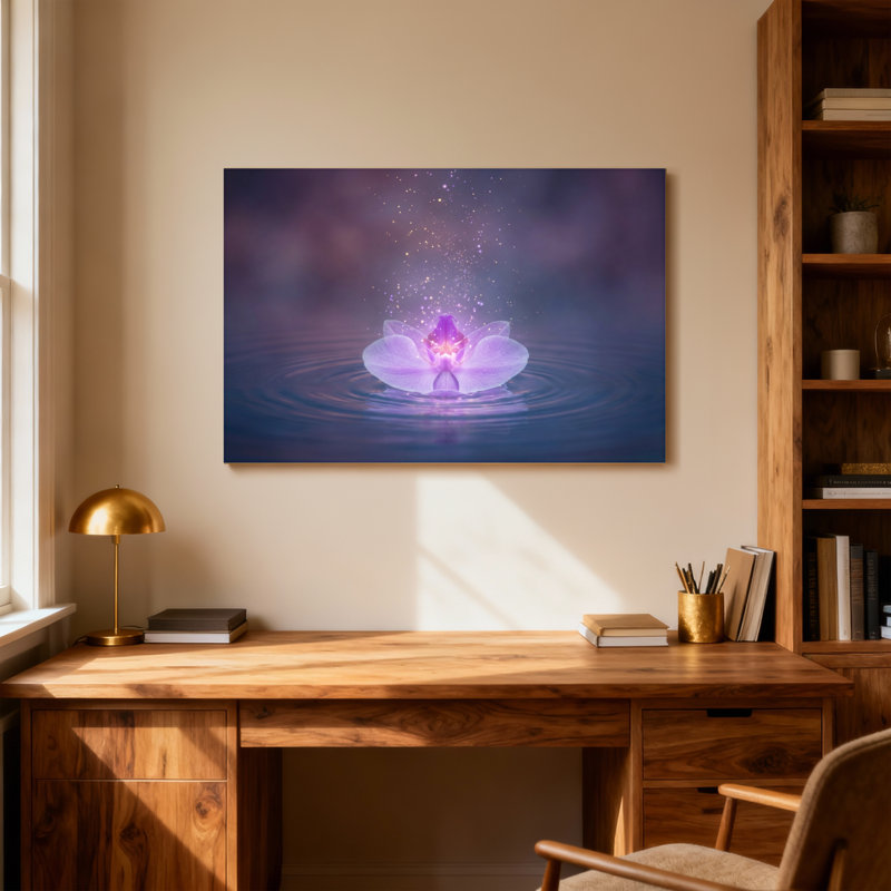 Plantes et fleurs, lotus flottant avec centre lumineux et étincelles, H 12 po x l 18 po