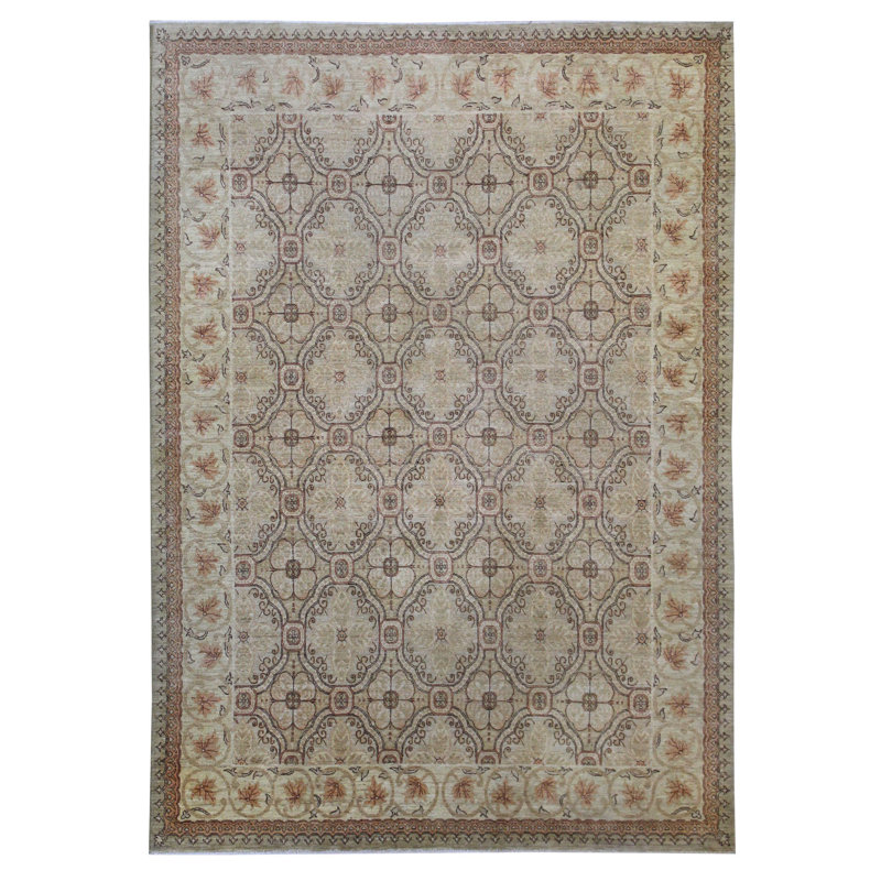 Tapis beige nouvel âge en laine tissé à la main de conception unique 6 pi 2 po x 8 pi 6 po Chateau