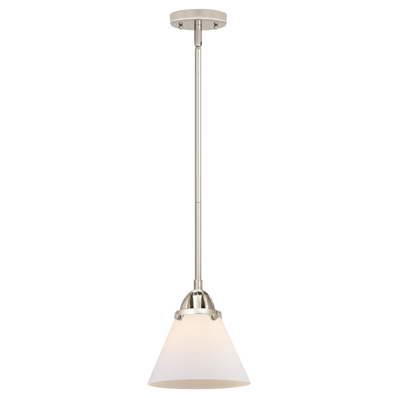 Mini-luminaire suspendu à 1 lumière cône 1 lumière Nouveau - ampoule DEL, Nickel poli, Blanc mat