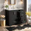 Meuble-lavabo de salle de bain avec lavabo, armoire de rangement en bois massif et en panneau de fibres à densité moyenne de 36 po avec lavabo en céramique, portes à fermeture en douceur et 4 tiroirs, style traditionnel avec poignées dorées-1629899752