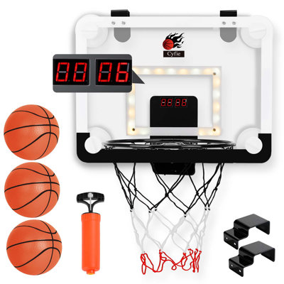CYFIE LED Basketball Hoop with Suction Cups and Over-the-Door Hooks, Electronic Scoreboard, Sound Effects and 3 Balls for Kids and Teens