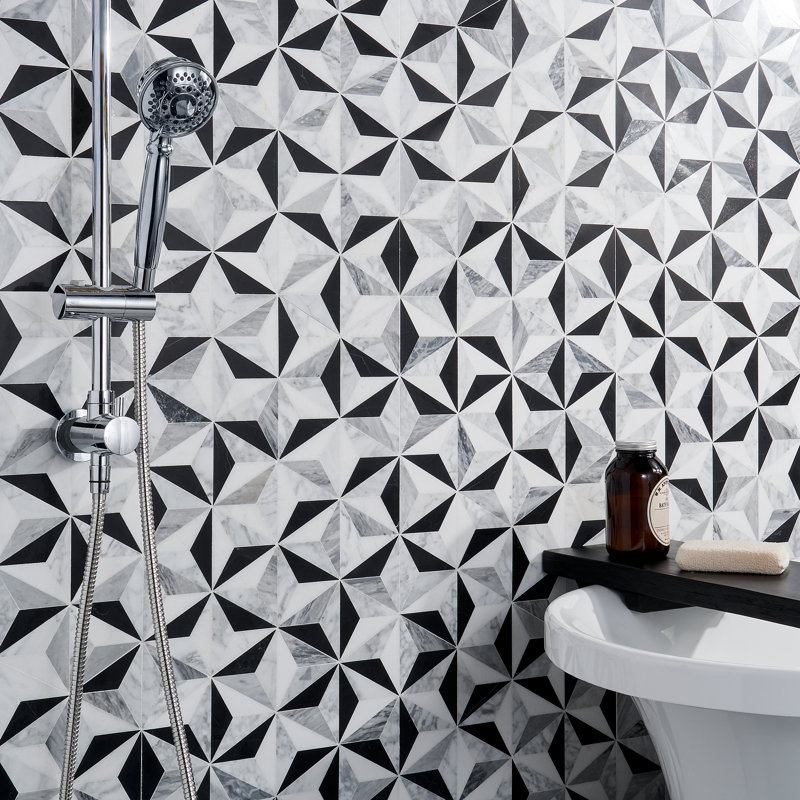 Phantom 13.58" x 15.74" Geometric Marble Mosaic Wall & Floor Tile, Tuxedo Black