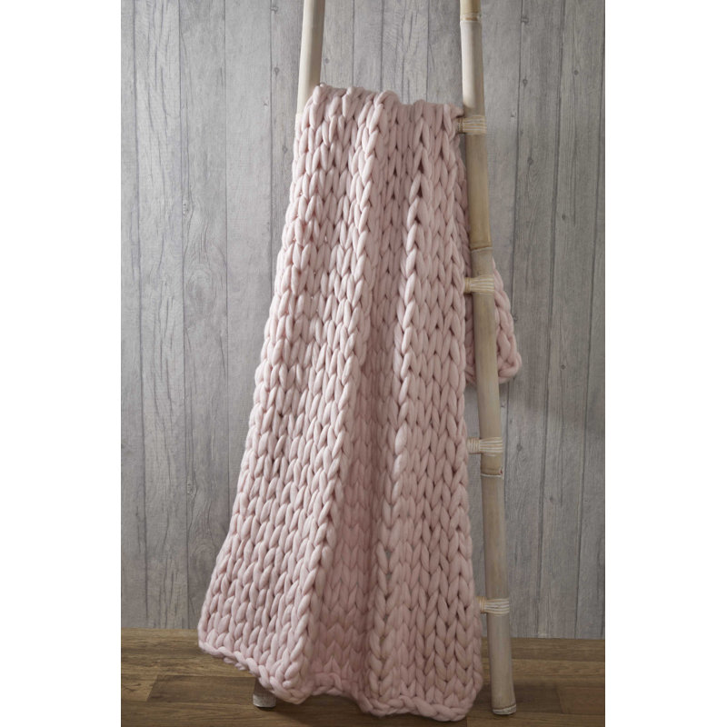 Cambel Cable Knit Throw Blanket, Blush