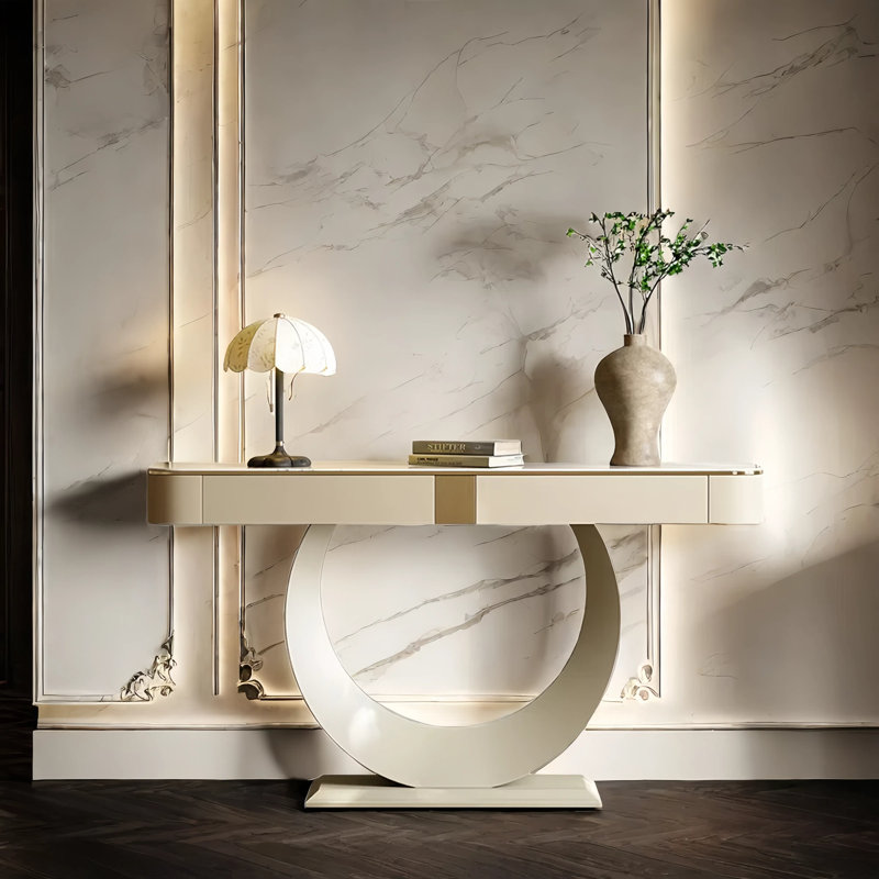 Console d'entrée de luxe de style haut de gamme, Crème, crème, H 35 po x l 59,1 po x P 13,8 po