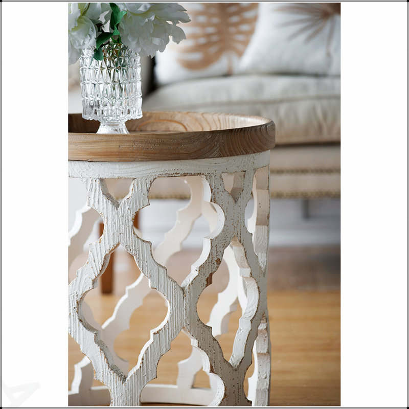 Charming 23-Inch Distressed White Round Side Table, Perfect For Space-Saving And Enhancing Home Decor.