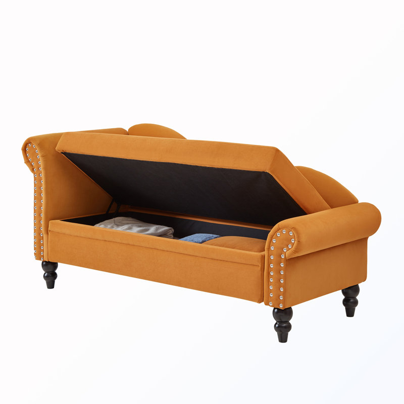 Chaise longue avec rangement et coussin, Jaune terreux