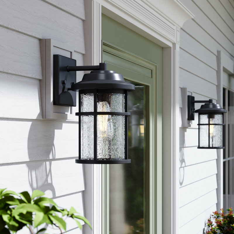 Schock  Seeded Glass Outdoor Wall Light With Dusk to Dawn, 11.92" H x 6.58" W x 6.58" D