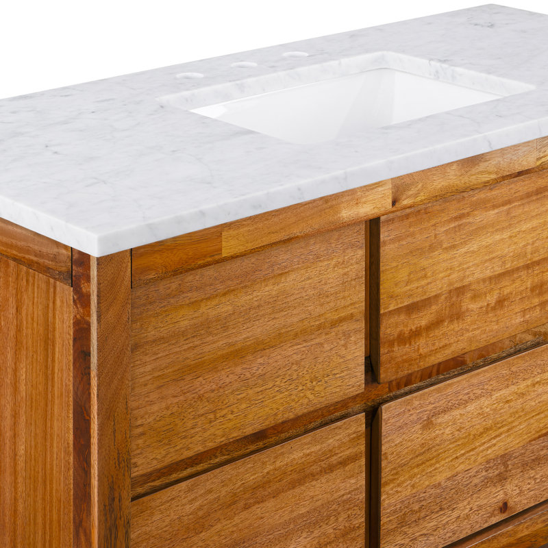 Tessa Meuble-lavabo de comptoir en bois de manguier et marbre blanc avec robinet chromé Mango