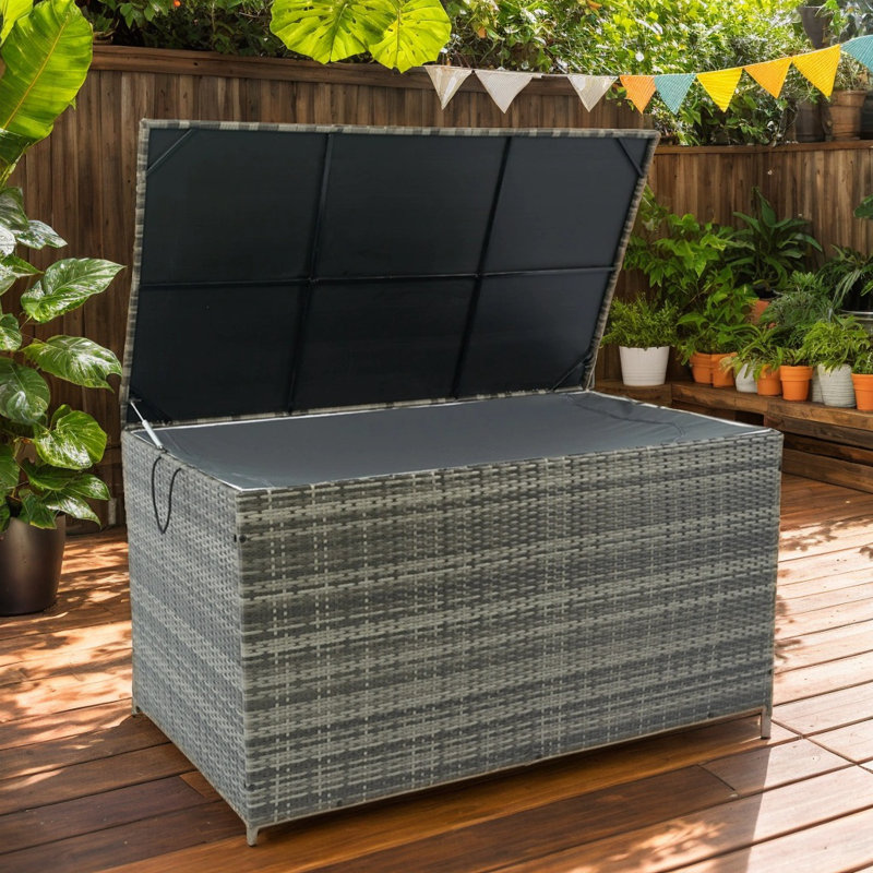 200 Gal Deck Box, Rattan Outdoor Storage Box Waterproof With Liner, Wicker Patio Storage Box For Pool Accessories, Toy Storage, Cushions