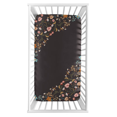 Boho Floral Wildflower Black and Orange Photo Op Fitted Crib Sheet