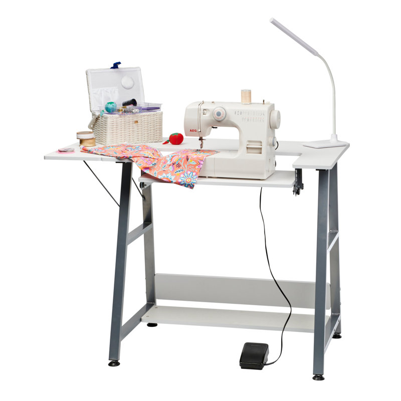 Adelena 115.5cm x 60cm Sewing Table with Sewing Machine Platform, White