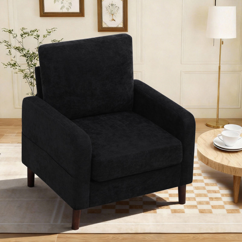 Stylish Upholstered Fabric Accent Chair with Sturdy Solid Wood Legs, Black