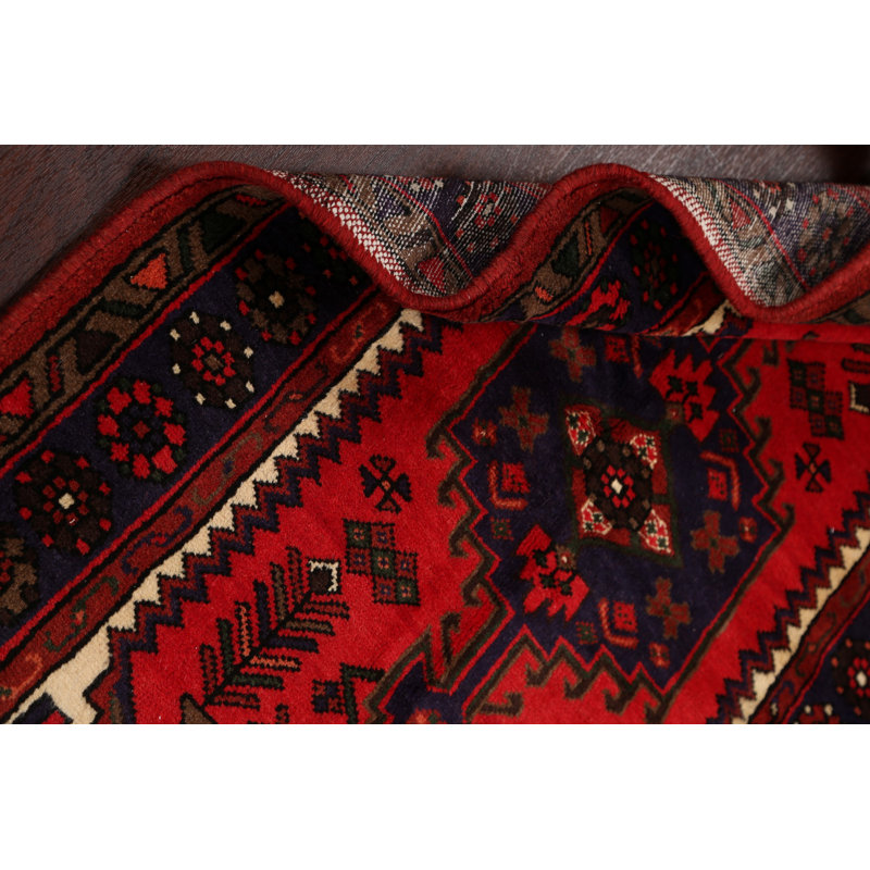 Tapis décoratif en laine de conception unique noué à la main New Age Hamedan rouge de 3 pi x 5 pi 2 po
