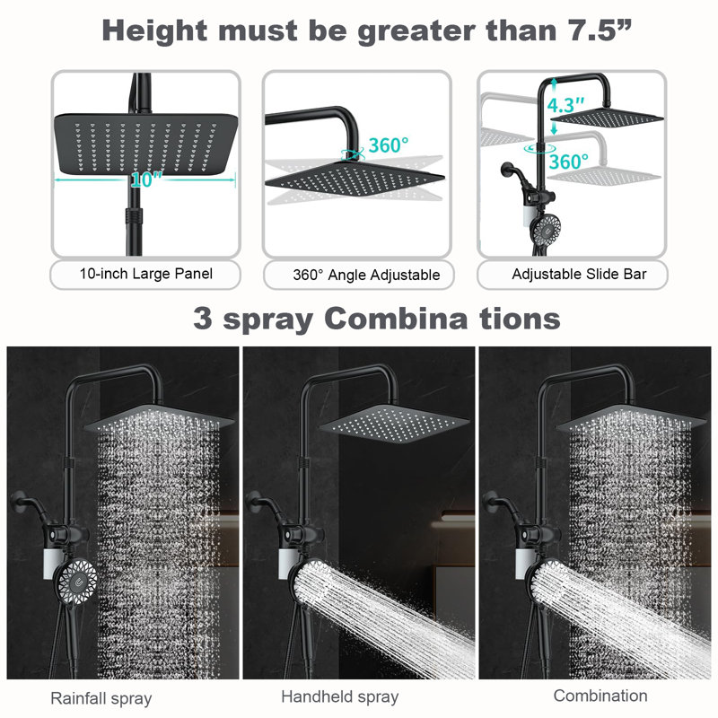 10" High-Pressure Handheld Shower Head With Hard Water Filter – 2-In-1 Dual Shower System (Rainfall + Adjustable Slide Bar)