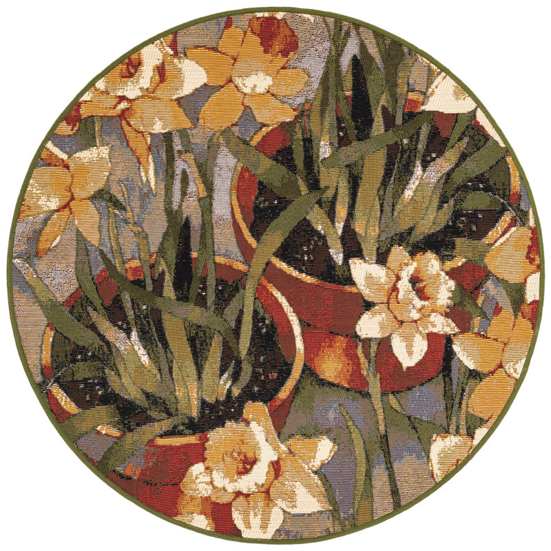  Verdure Outdoor Botanical Rug, Round 3'1"