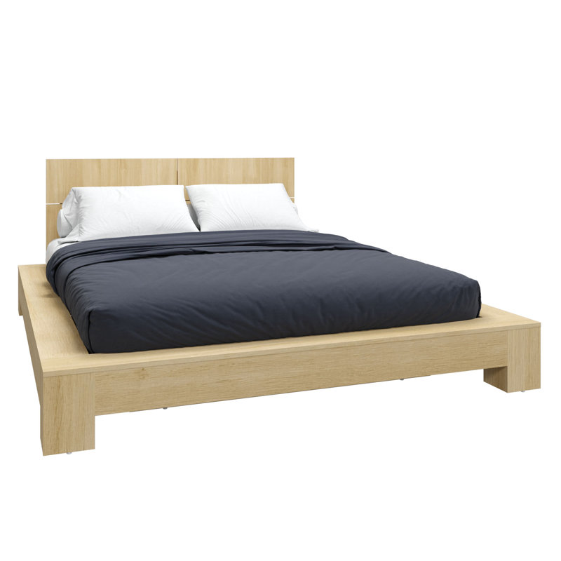Zen - Lit plateforme avec tête de lit - Assemblage facile, aucun sommier requis, Beige