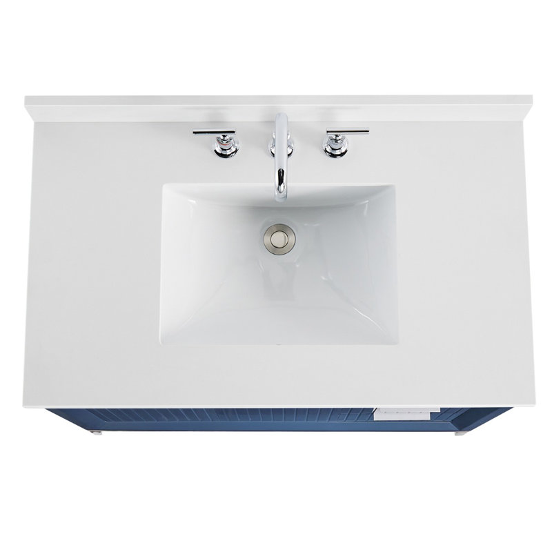Bungalow 36" Freestanding Standard Single Bathroom Vanity with Top, Silver/Navy Blue