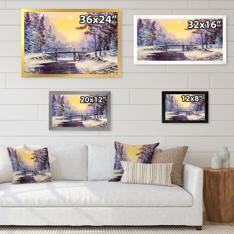 Coucher de soleil sur la rivière Winter, reproduction sur toile flottante, H 8 po x l 12 po x P 1 po, Cadre photo noir
