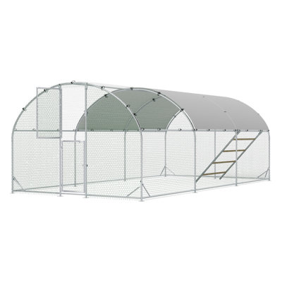 Large Metal Chicken Coop with Lockable Door, Walk-in Chicken Run Poultry Cage with Roosting Ladder, Wateroroof & Anti-UV Cover