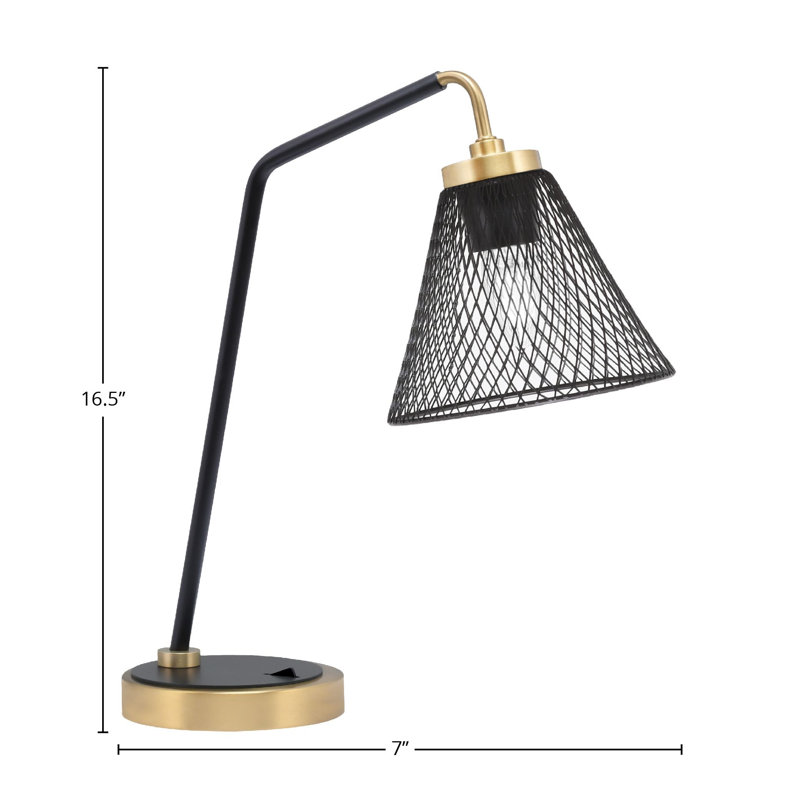 Lampe de bureau en acier inoxydable Calila, Noir mat / laiton