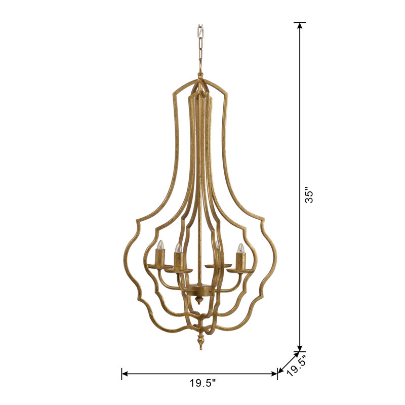 Cadre de 20 po Lustre 4 lumières en métal, luminaire suspendu avec chaîne réglable pour le vestibule de la salle à manger de la cuisine, ampoule non incluse