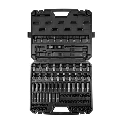 VEVOR 90-Piece 3/8" Drive Impact Socket Set - SAE & Metric Cr-Mo Alloy Steel Tool Kit with Extension Bars, Universal Joint & Heavy-Duty Blow Mold Case for Auto Repair