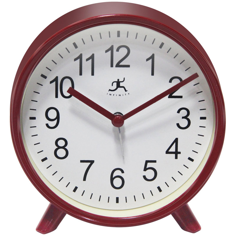 Table Clock Round Plastic Tabletop Clock with Alarm Function 5.75 Inches, Red