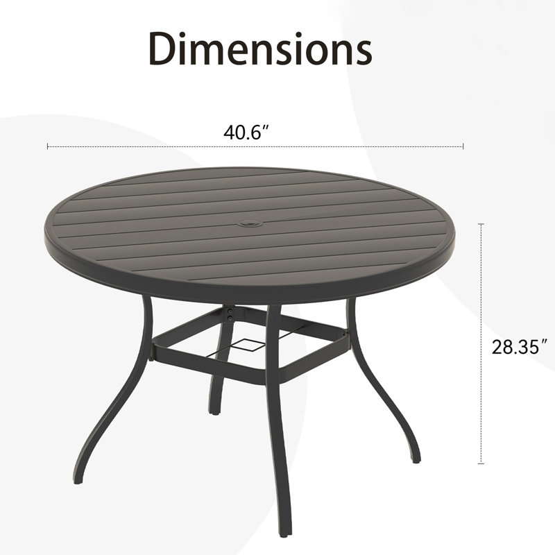 Outdoor Round Dining Table For 4 - 6 People, All Weather Steel With Adjustable Umbrella Hole, Black Modern Design Poolside And Backyard 6, Style Spaces
