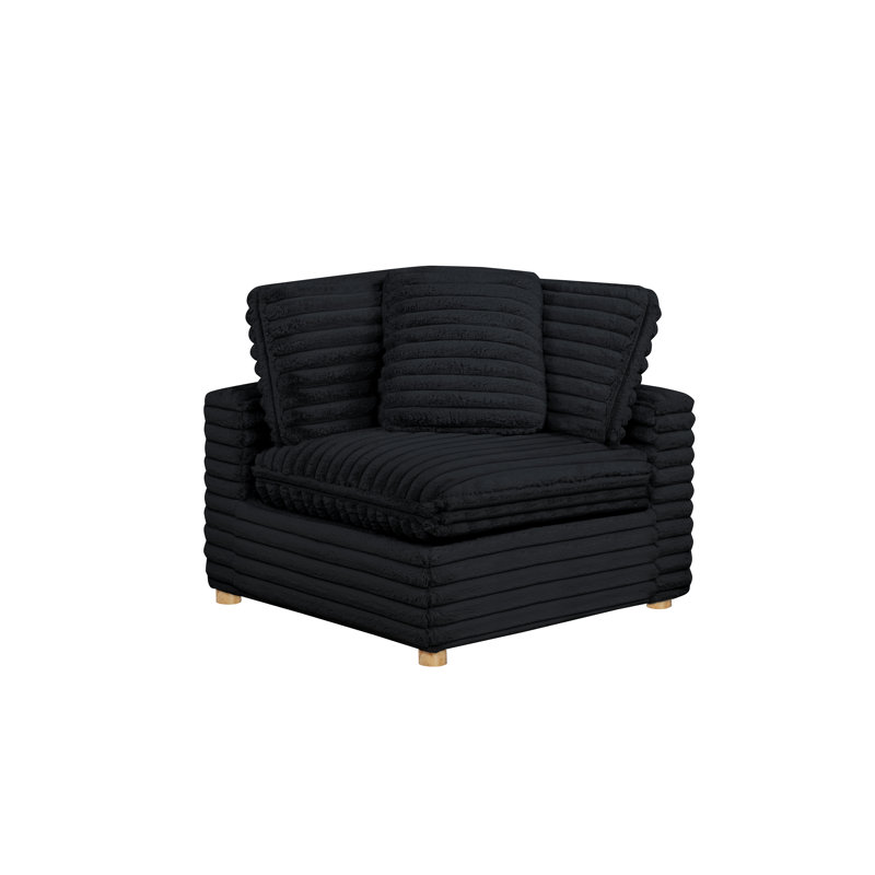 Chaise de coin modulaire avec coussin décoratif en velours côtelé, Noir