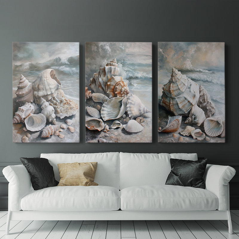 Sea and Shore  Series  LV  -Set Of 3 Gallery Wrapped Canvas -Ready to Hang, 27'' H x 18'' W