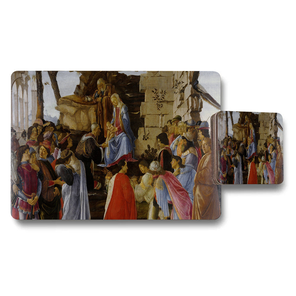 Religious Artwork Placemat And Coaster Set With Classical Scene