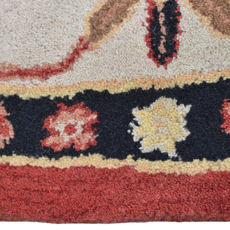 Tapis en laine touffetés à la main Classic Classic - rond, couleur crème rouge, design oriental, tapis antidérapants faits à la main épais pour salon, chambre à coucher