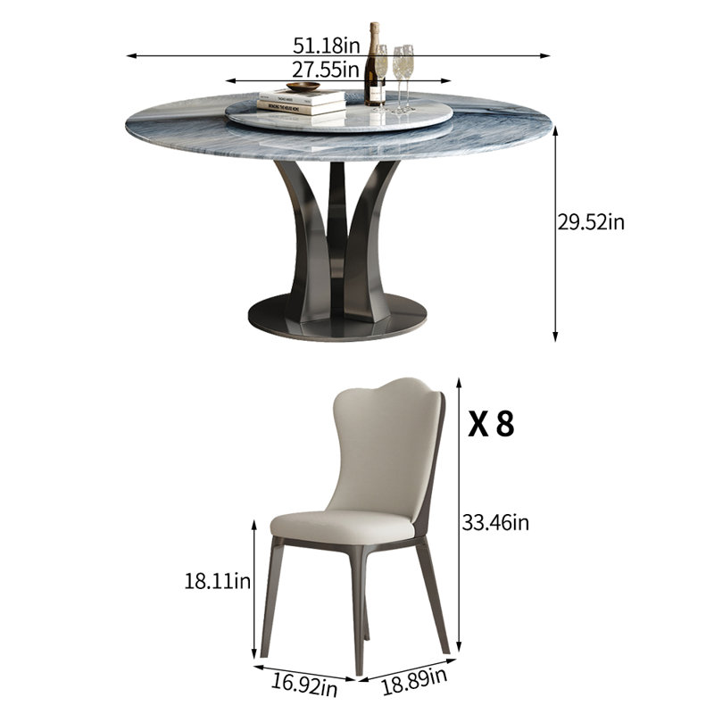 Luxury simple microlite round dining table set, 29.52"H x 51.18"L x 51.18"W